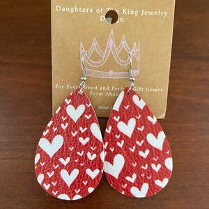 Bundle 3 for $12. Faux Leather Red and White Heart Dangle Earrings.